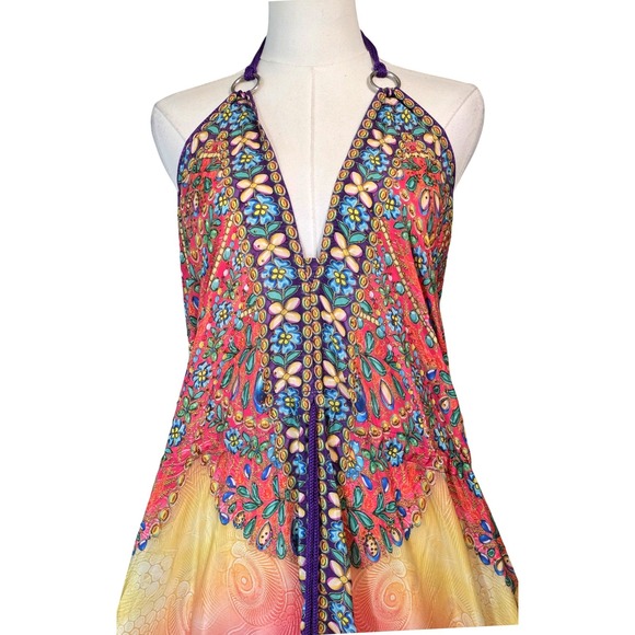 Rima SXM Halter Maxi Dress Womens OS Multi-Color Like New Art Silk Boho Print - Picture 3 of 15